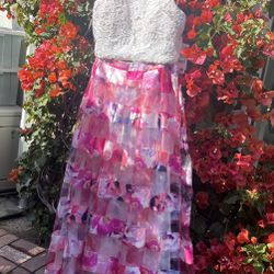 Women’s 2-Piece Floor Length Floral Dress; Pink, Purple, White