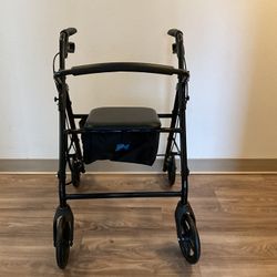 Medline Rollator Walker with Seat, Steel Rolling Walker with 6-inch Wheels Supports up to 350 lbs, Medical Walker