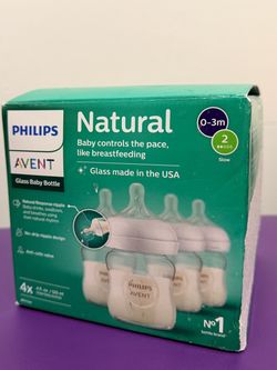 Philips Avent Natural Glass Baby Bottles, Slow Flow, 4 oz, BPA-Free, 4-Pack