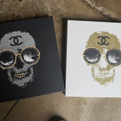 Set Of 2 Skull Glam Canvas 14x14” Wall Art Home Decor Pictures 