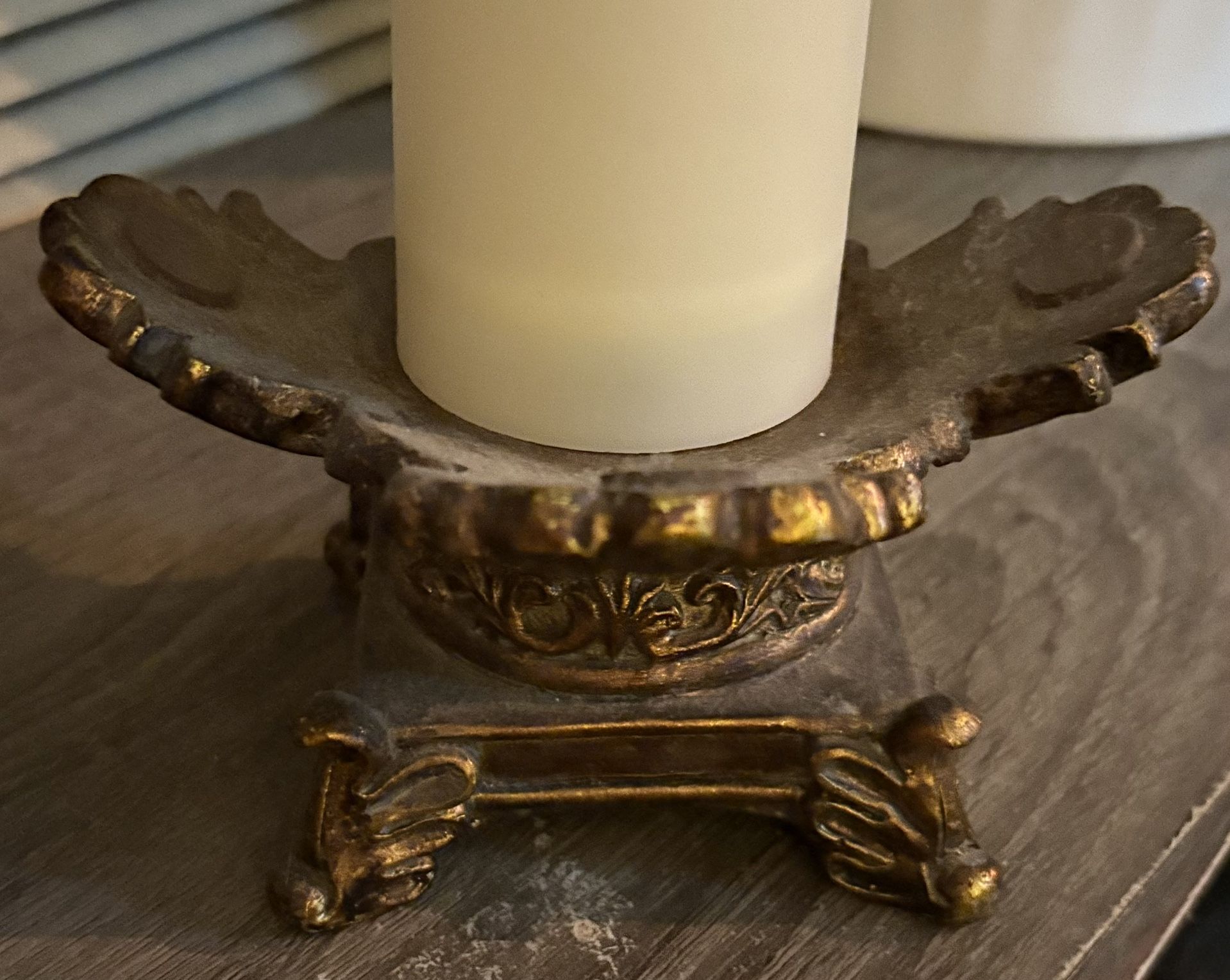 Set Of Two Ornate Pillar Candle Holders - $20