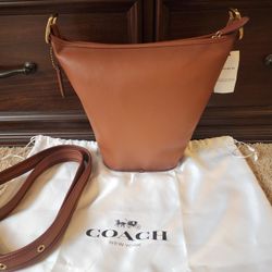 New Coach Leather Brown Duffle Handbag Crossbody 