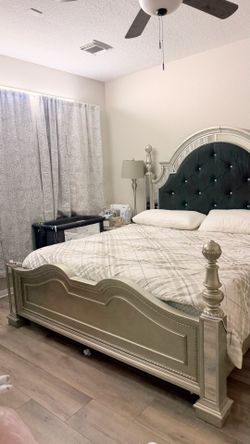 Silver black king furniture set 4pc includes mattress and box