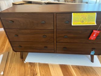 New Mid Century Dresser.  Pine Wood / Walnut Finish.  61”x17”Dx36”H.  Free Delivery!