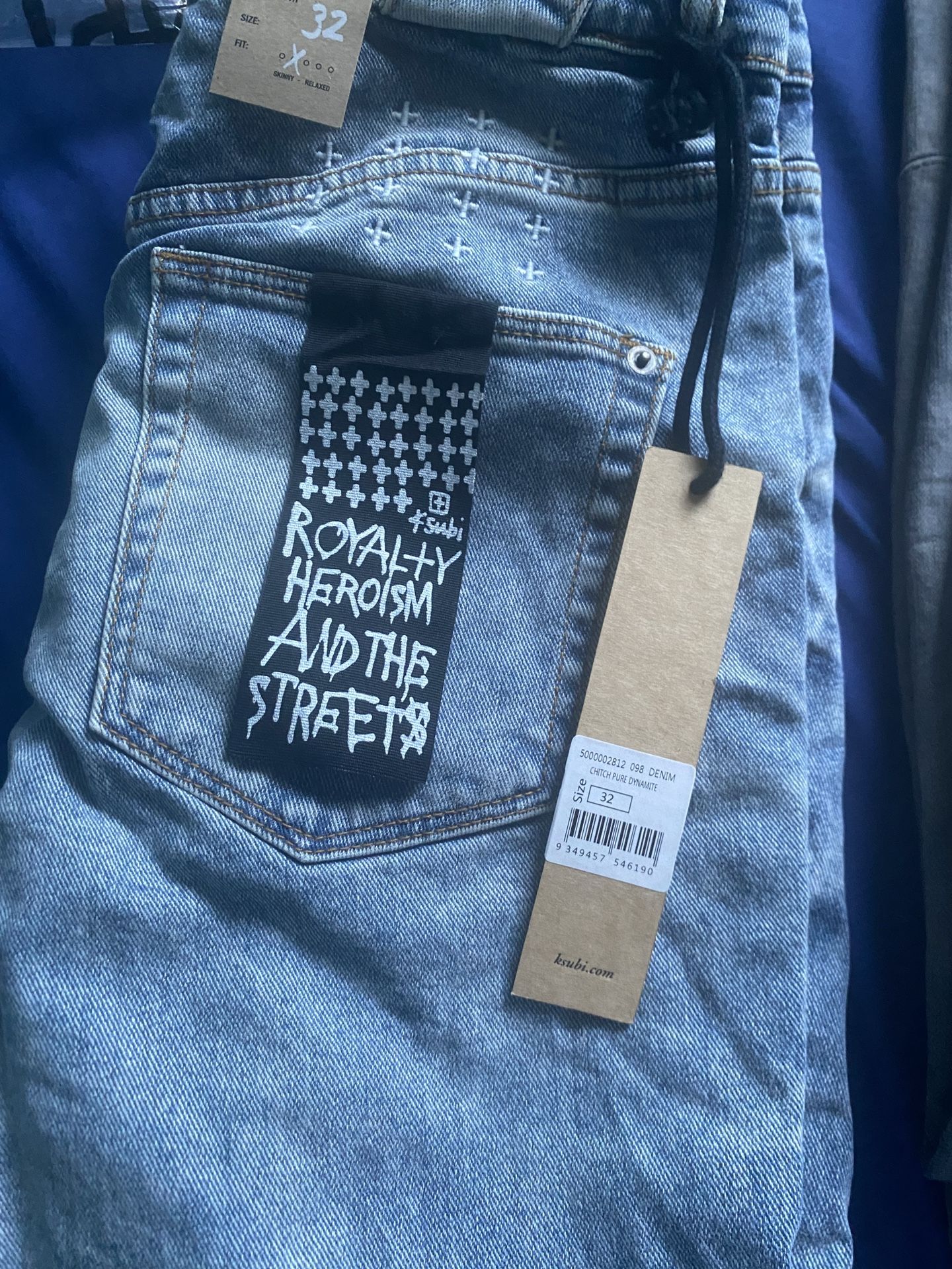 Ksubi Blue crinkled slim-cut jeans Size 32 BRAND NEW WITH TAGS