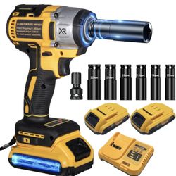 New 20V Wireless Impact Wrench - High Torque 450N. M (259 Ft-lbs), 3300 RPM, for Dewalt Battery/ for Makita Battery, Thermal Control, Non-Slip Grip - 