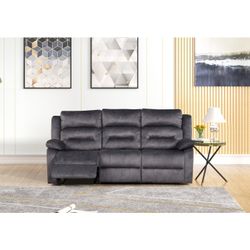 SOFA COUCH MANUAL RECLINER BLUE GRAY FABRIC