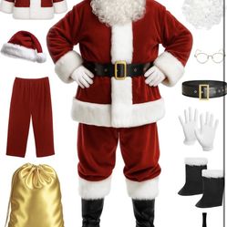 Santa Claus Costume for Men Santa Suit Adults 11pcs Mens Deluxe Professional Christmas Clause Outfit Xmas Cosplay