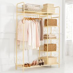 Yellow metal clothing Rack And Wardrobe Storage With Shelves