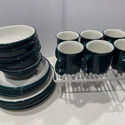20 Piece Teal Rim Dish Set