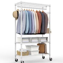 ❤️‍🔥 Heavy-duty 3-tier roll-up clothes rack with adjustable wire shelves,