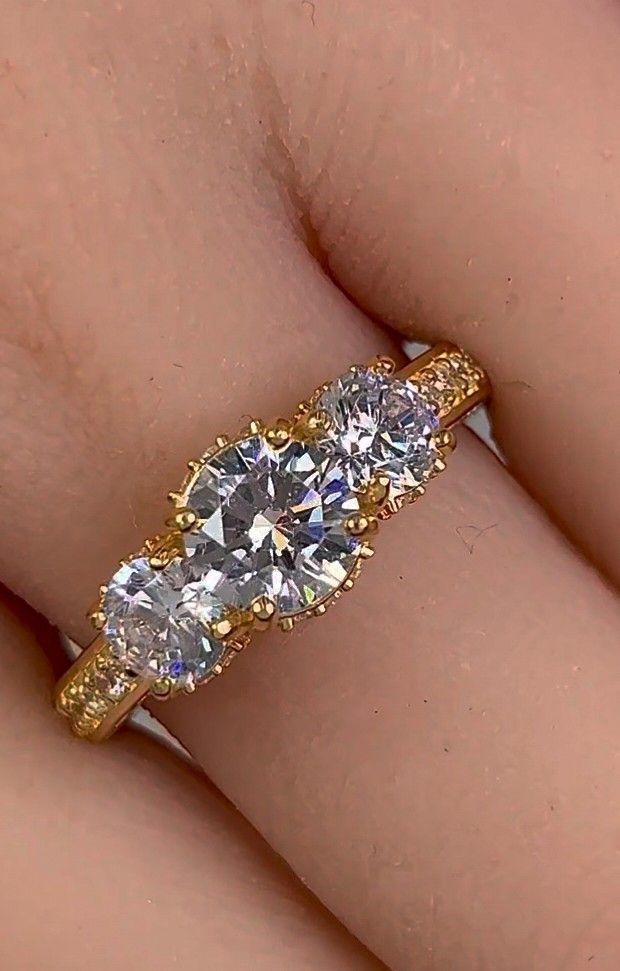 Victorian Solid 14K Yellow Gold Style Round Cut CZ Engagement Ring sz 5-10