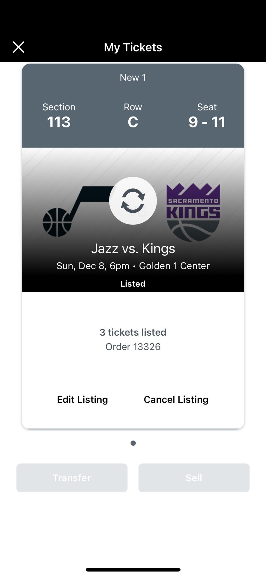 3 Lower Level Kings Vs Jazz Tickets 12/8