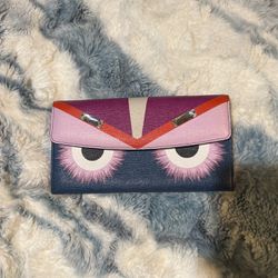 Fendi Women Monster Crystal Studded Purple Leather Continental Wallet