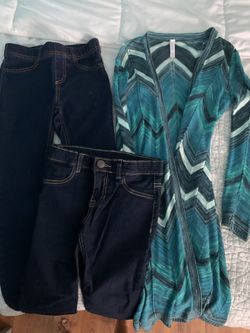 Two jeans size 8 and medium cardigan for girl