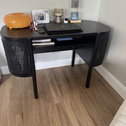 Black Rattan And Wood Desk 