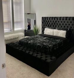 New Janelle Black Velvet Storage Bed