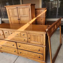 5 Piece Wood Bedroom Set - Large - Armoire Cabinet, Chest Of Drawers, Dresser, Nightstand, Mirror