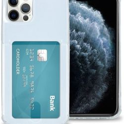 Compatible with iPhone 13 Pro Clear Case with Card Holder Slot[Slim Fit][Wireless Charger Compatible] Protective Soft TPU Shockproof Flexible Bumper W