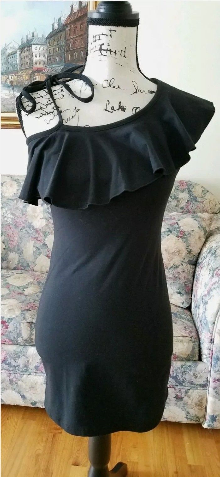 New Black One Shoulder Lace Up Cocktail Dress