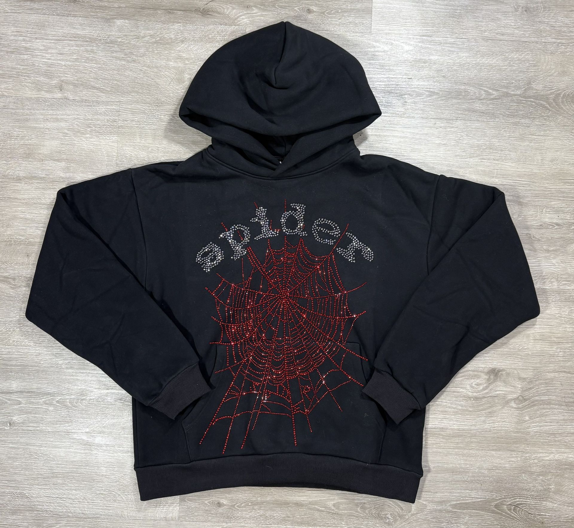 Black And Red Rhinestone Spider Hoodie