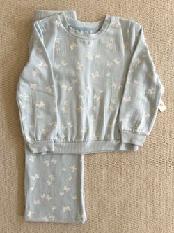 Kate Mack 2 Piece Set Fleece Pants And Sweater Set Kids Girls Light Blue Butterflies Size 6