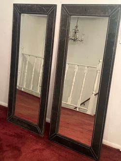 Tall Brown Suede Trim Mirrors
