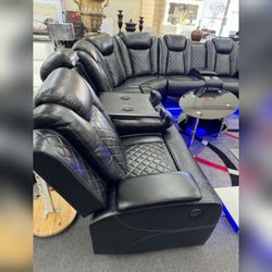 Black living room reclining sofa with led light 