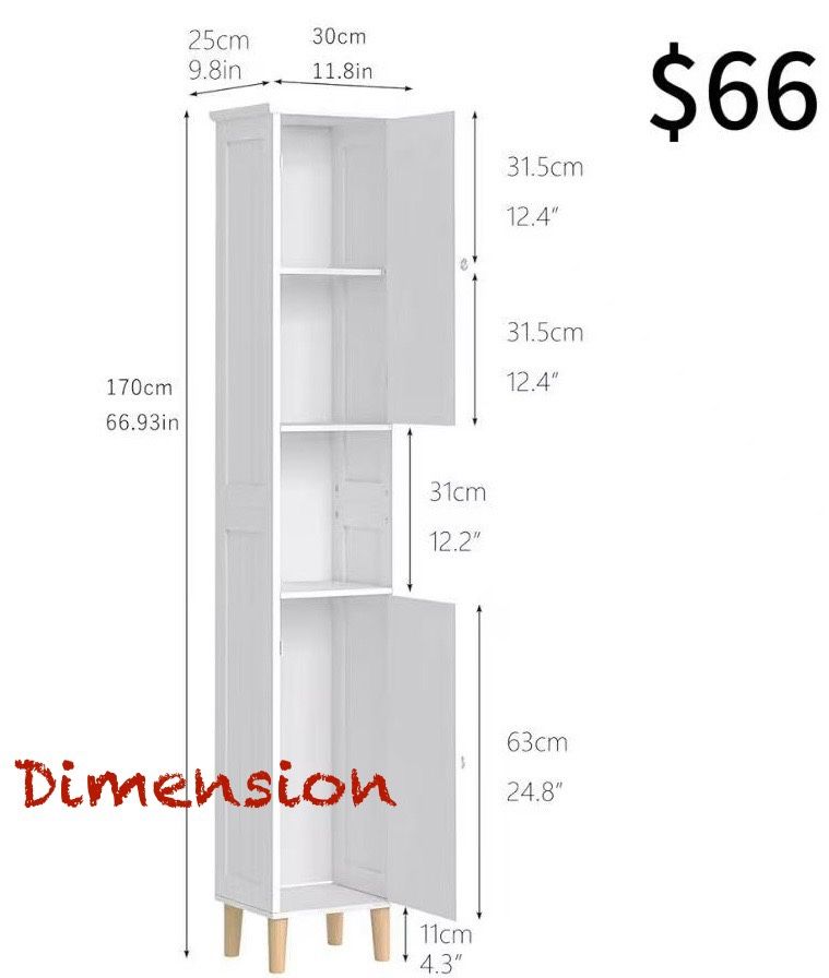 😀 3-Tier Bathroom Floor Cabinet with Open Shelf, Freestanding Tall Bathroom Cabinet with 1-Mirror Door, Storage Furniture for Bathroom, Living-Room