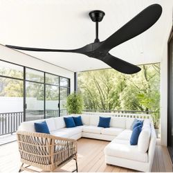 72" Outdoor Ceiling Fans for Patios, Matte Black Ceiling Fans Without Lights, 3 Blades Wood Ceiling Fan with No Light by Remote Control for Indoor Out