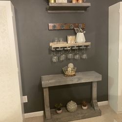 Del Hutson Small Real Wood Console Table With Floating Wine Rack & Shelf