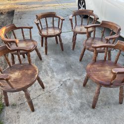 Antique Butcher Block Tavern Dining Chairs Set 6