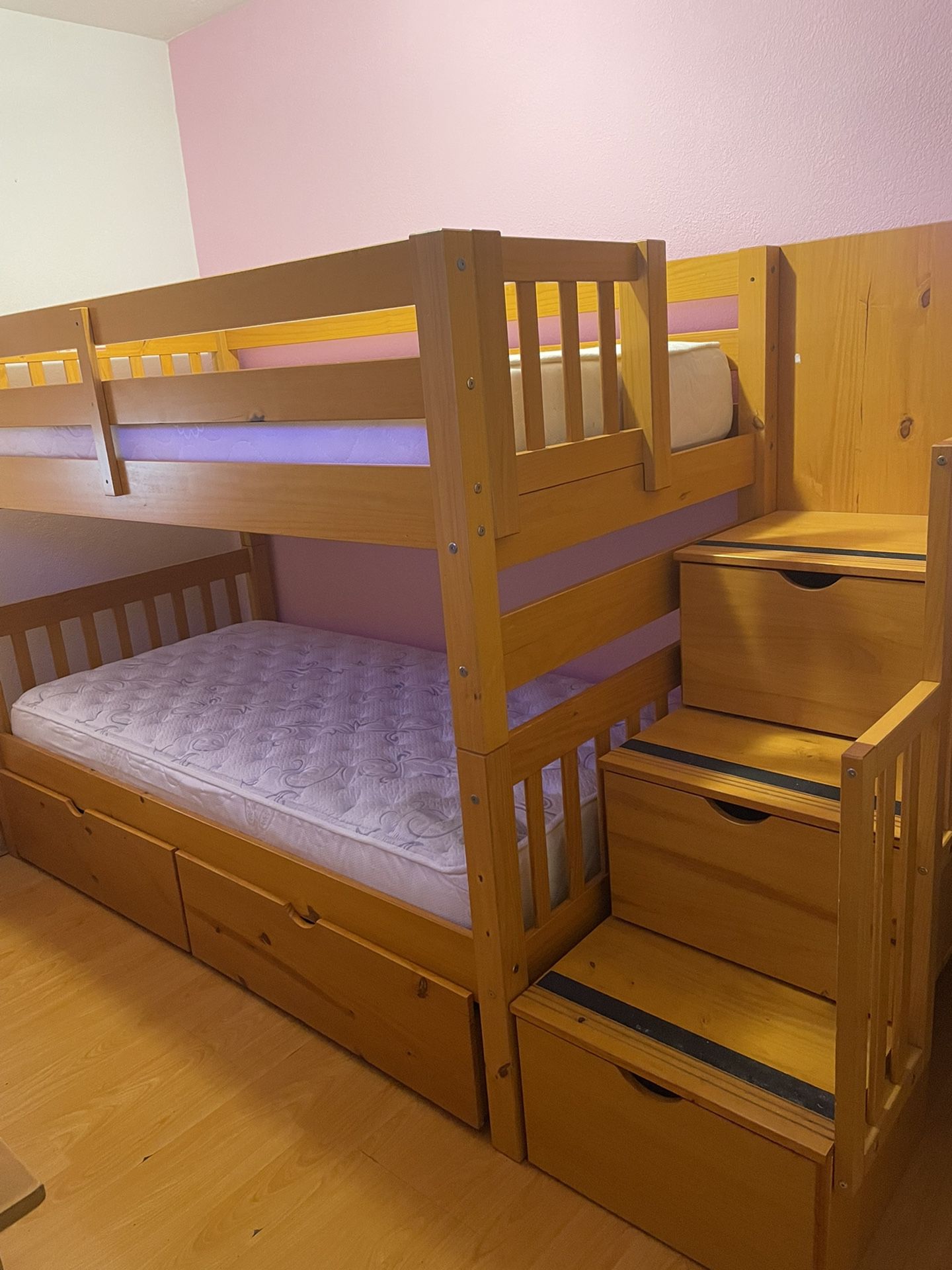 Solid Wood Bunk Bed With Stairs