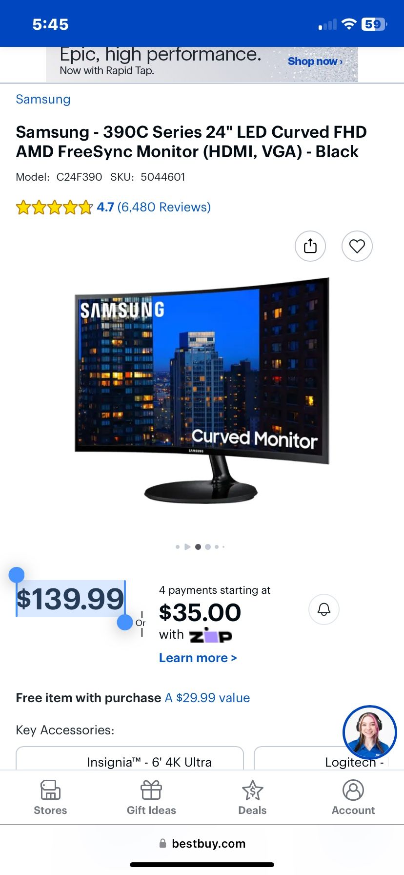 Samsung Curved Monitor 24” - Black