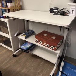 Adjustable Standing Desk with Outlets & Storage Shelf