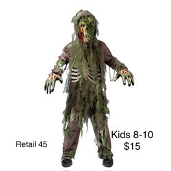 Zombie Skeleton Kids Halloween Scary Costume 8-10