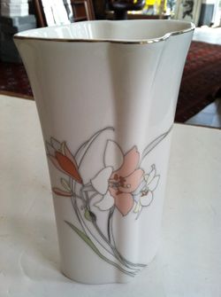 Yamaji Made in Japan 6" Flower Theme Ceramic Vase Silver Trim
