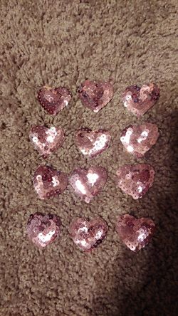 12 pink sequin Valentine's day 1.25" heart patches