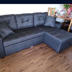 Brand New Sofa Pull Out Bed W/ Storage  Black Fabric 2 Pillows $525 FREE LOCAL DELIVERY & SET UP ORDER HERE PAY UPON DELIVERY LITTLE SHOWROOM  ITEM NO