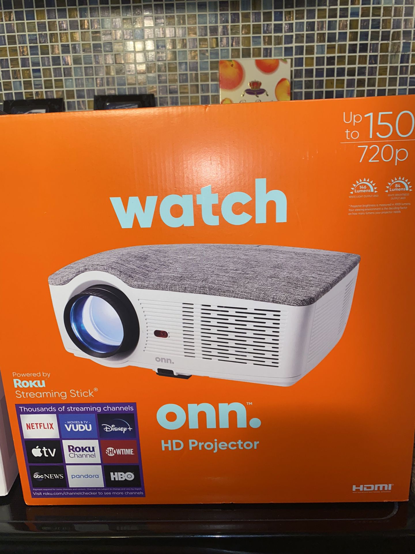Brand New ONN Watch Roku 720 P Projector 