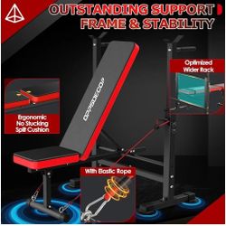 OPPSDECOR 660lbs 6 in 1 Weight Bench Set with Squat Rack Adjustable Workout Bench with Leg Developer Preacher Curl Rack Fitness Strength Training for 
