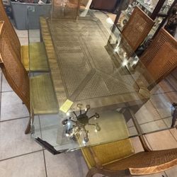 Rectangle Glass top Wooden Dining Table with 6 chairs. 