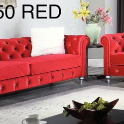 New Red Velvet Sofa And Loveseat We Finance $39 Initial Payment  