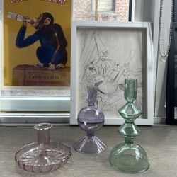 Colored Glass Candle Holder Set
