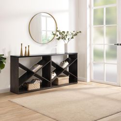 Homy Casa Rowan 70.87” Modern Console Table with X-Frame Shelving – Extra Long Entryway & Sofa Table