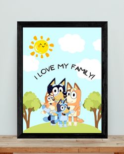 New! Bluey - Nursery, Children , Gift - 3 Wall Art Decor 8”x10” Black Frame (3 Different Designs Options)
