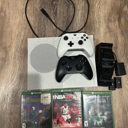 Xbox One S +2 Used Controllers + Rechargeable Batteries With Stand + 3 Games