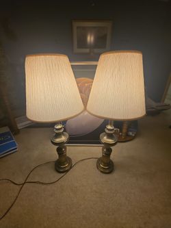 Vintage Antiqued Brass Table Lamps – Matching Pair