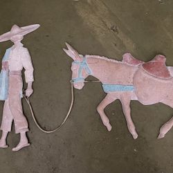 Metal Mexican Man And Donkey