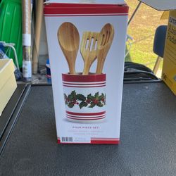 Utensil Crock +3 Bamboo Cooking Utensils
